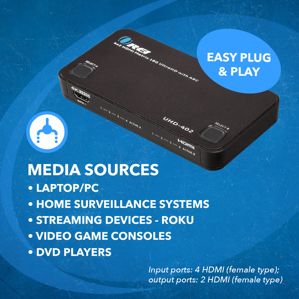 4x2 HDMI Matrix up to 4K@60Hz with ARC (UHD-402)