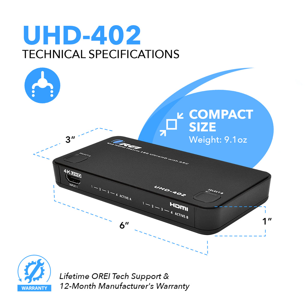 4x2 HDMI Matrix 18Gbps UltraHD with ARC (UHD-402)