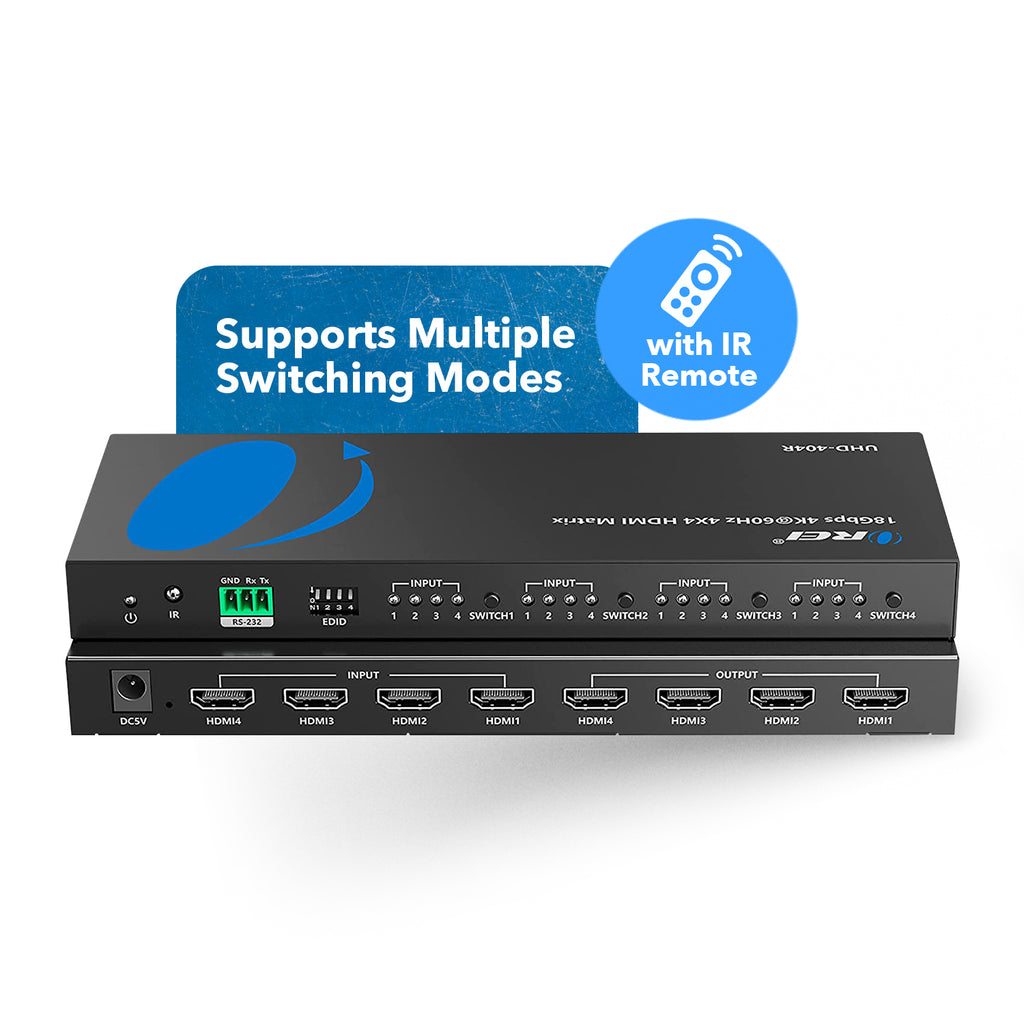 4K 4x4 HDMI Matrix Switch - Supports UltraHD 4K@60Hz 4:4:4, HDR10, RS-232 (UHD-404R)