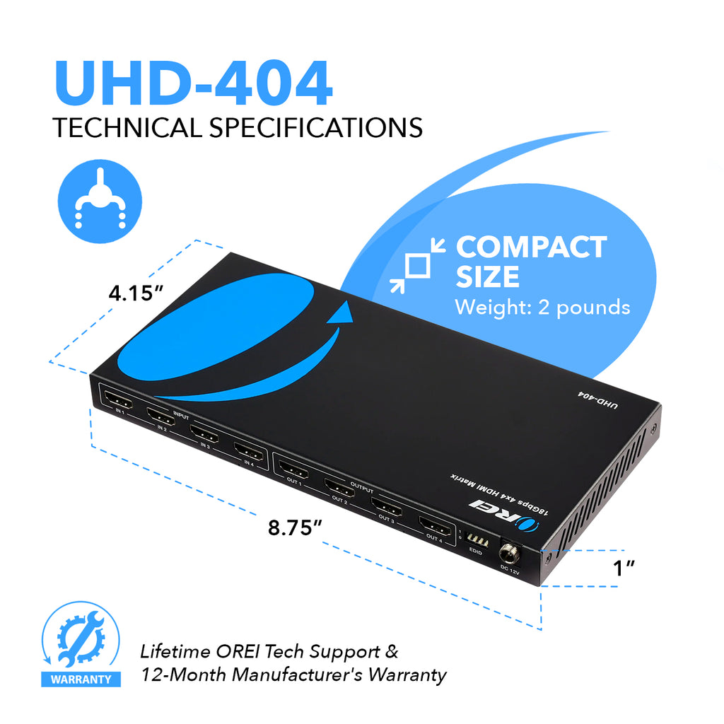 Ultra HD 4x4 HDMI Matrix Switch 4K @60Hz with IR Remote (UHD-404)