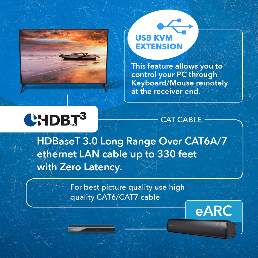 4K KVM HDMI Extender With HDBaseT Over CAT5e/6/7 Support eARC & IR Control - 350 Ft (UHD-EXB350EAU-K)