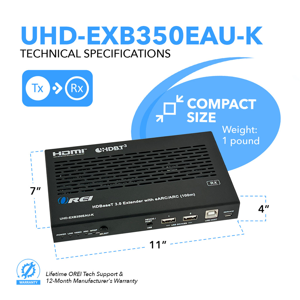 4K KVM HDMI Extender With HDBaseT Over CAT5e/6/7 Support eARC & IR Control - 350 Ft (UHD-EXB350EAU-K)