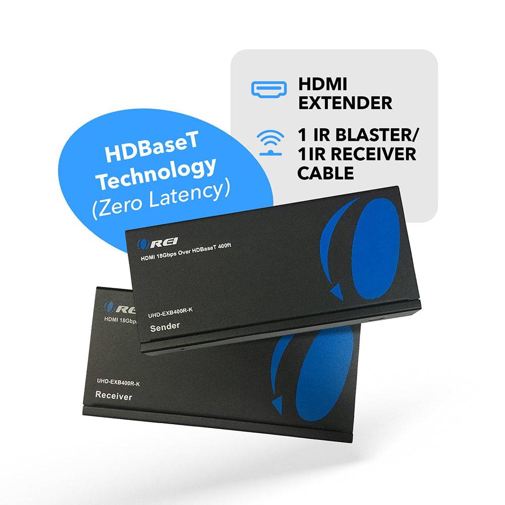 HDMI Extender with HDBaseT Over CAT5e/6/7 Upto 400 Ft - IR Control & HDMI Loopout (UHD-EXB400R-K)