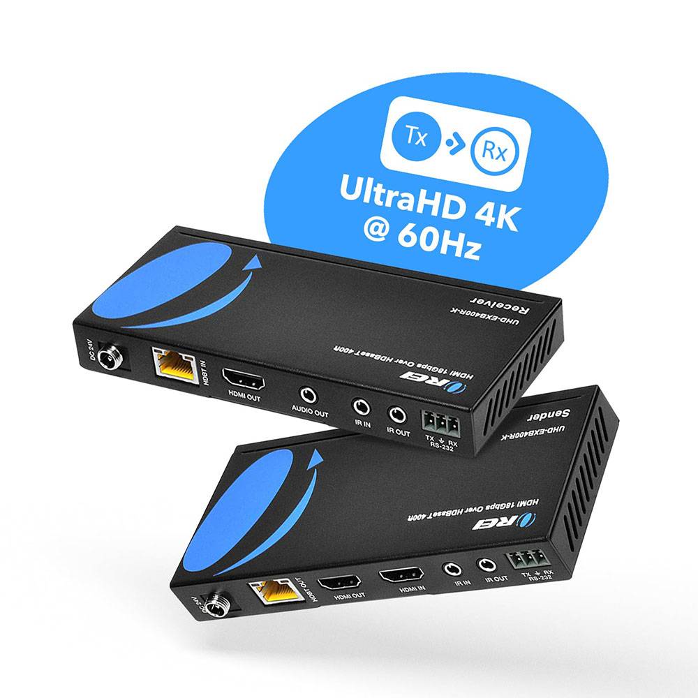 HDMI Extender with HDBaseT Over CAT5e/6/7 Upto 400 Ft - IR Control & HDMI Loopout (UHD-EXB400R-K)
