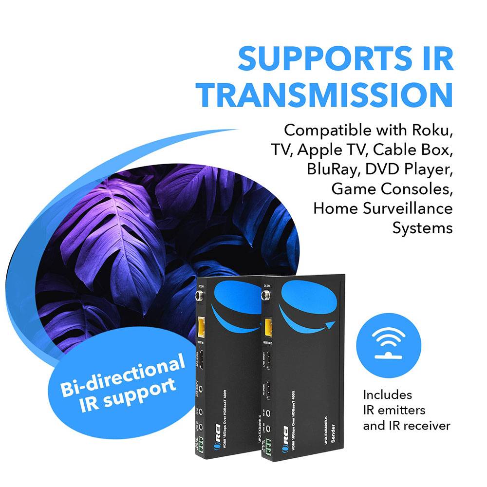 HDMI Extender with HDBaseT Over CAT5e/6/7 Upto 400 Ft - IR Control & HDMI Loopout (UHD-EXB400R-K)