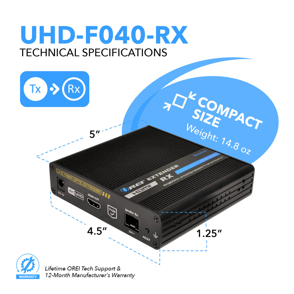 4K HDMI Extender Balun Over Fiber Optic Cable, HDR10, ARC & RS-232 Up to 40 KM - One to Many (Transmitter & Receivers sold separately)