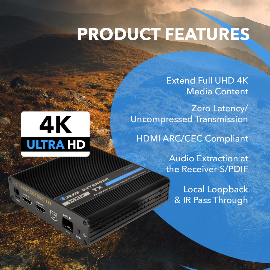 4K HDMI Extender Balun Over Fiber Optic Cable, HDR10, ARC & RS-232 Up to 40 KM - One to Many (Transmitter & Receivers sold separately)