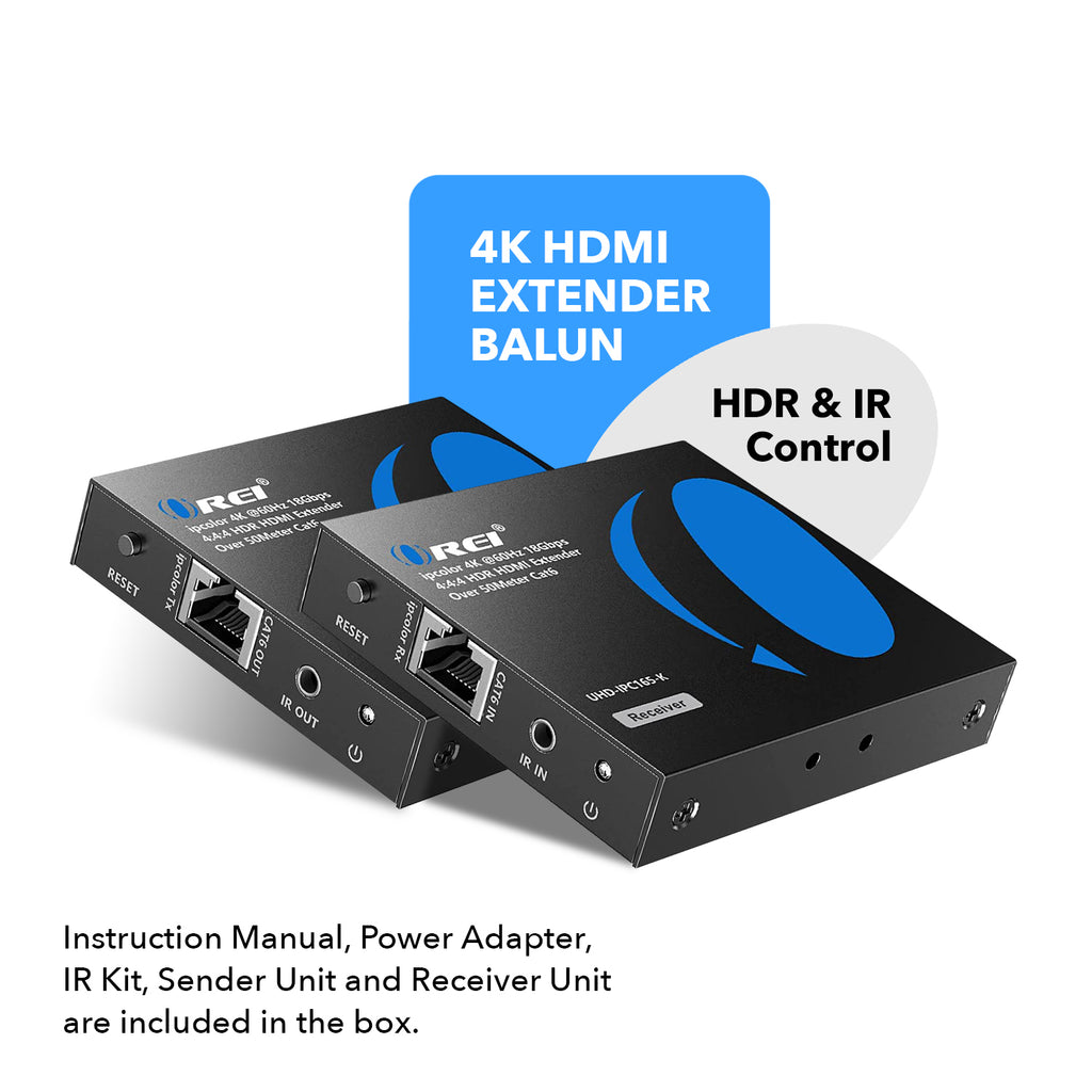 4K HDMI Extender Balun by OREI Upto 165 Feet - UltraHD 4K @ 60Hz 4:4:4 Over Single CAT6/7 (UHD-IPC165-K)