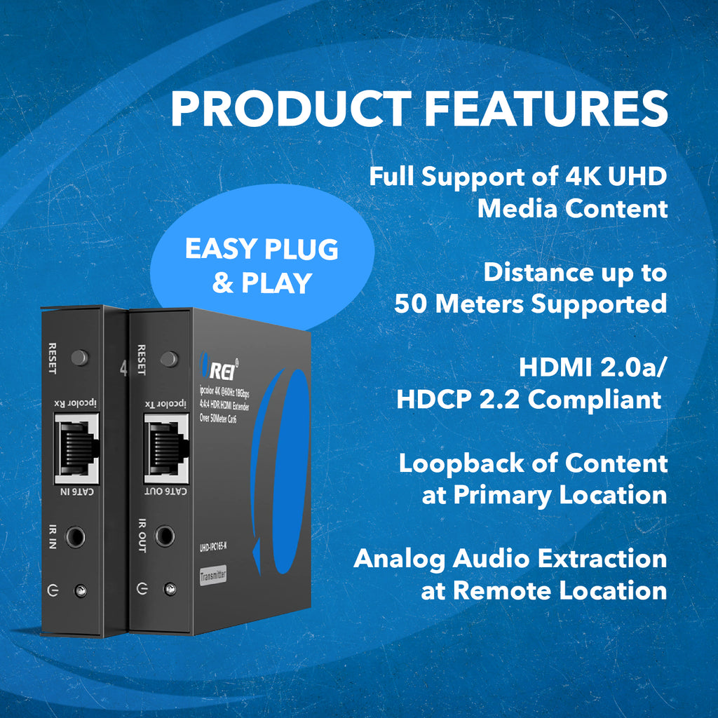 4K HDMI Extender Balun by OREI Upto 165 Feet - UltraHD 4K @ 60Hz 4:4:4 Over Single CAT6/7 (UHD-IPC165-K)
