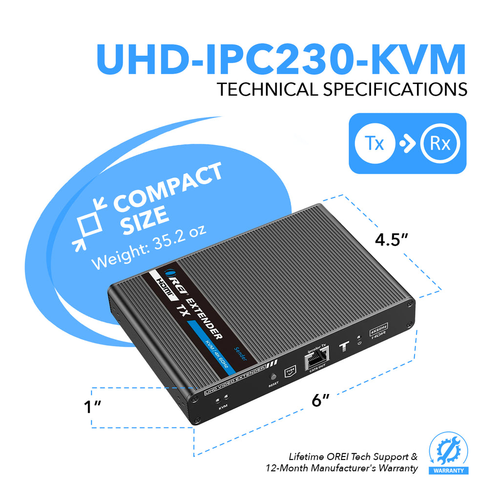 4K KVM HDMI Extender Over CAT6/CAT7 Cable Up to 230 Ft  Keyboard & Mouse Over Network (UHD-IPC230-KVM)