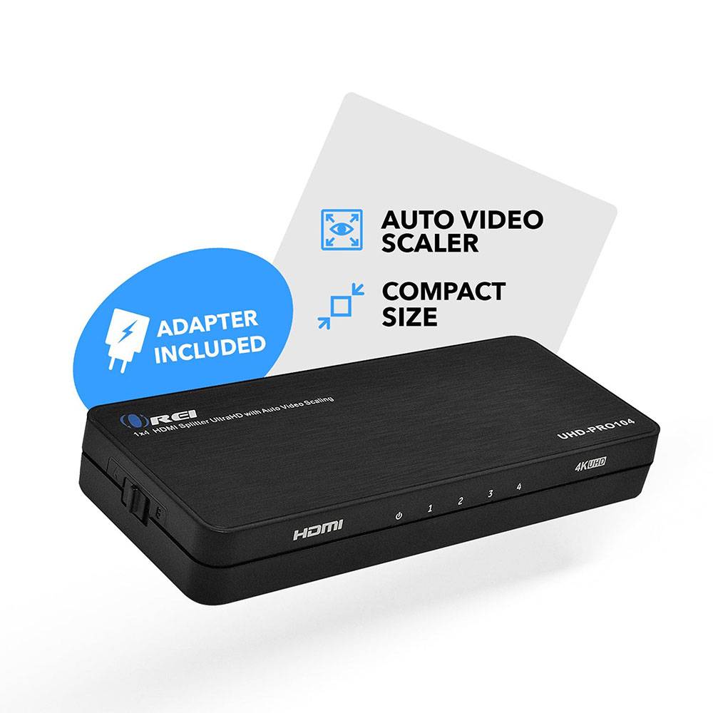 4K HDMI Splitter 1 in 4 Out, 4K@30Hz 1x4 HDMI Splitter 4 Way Powered  Distributor Duplicate Mirror (1 Input to 4 Outputs)