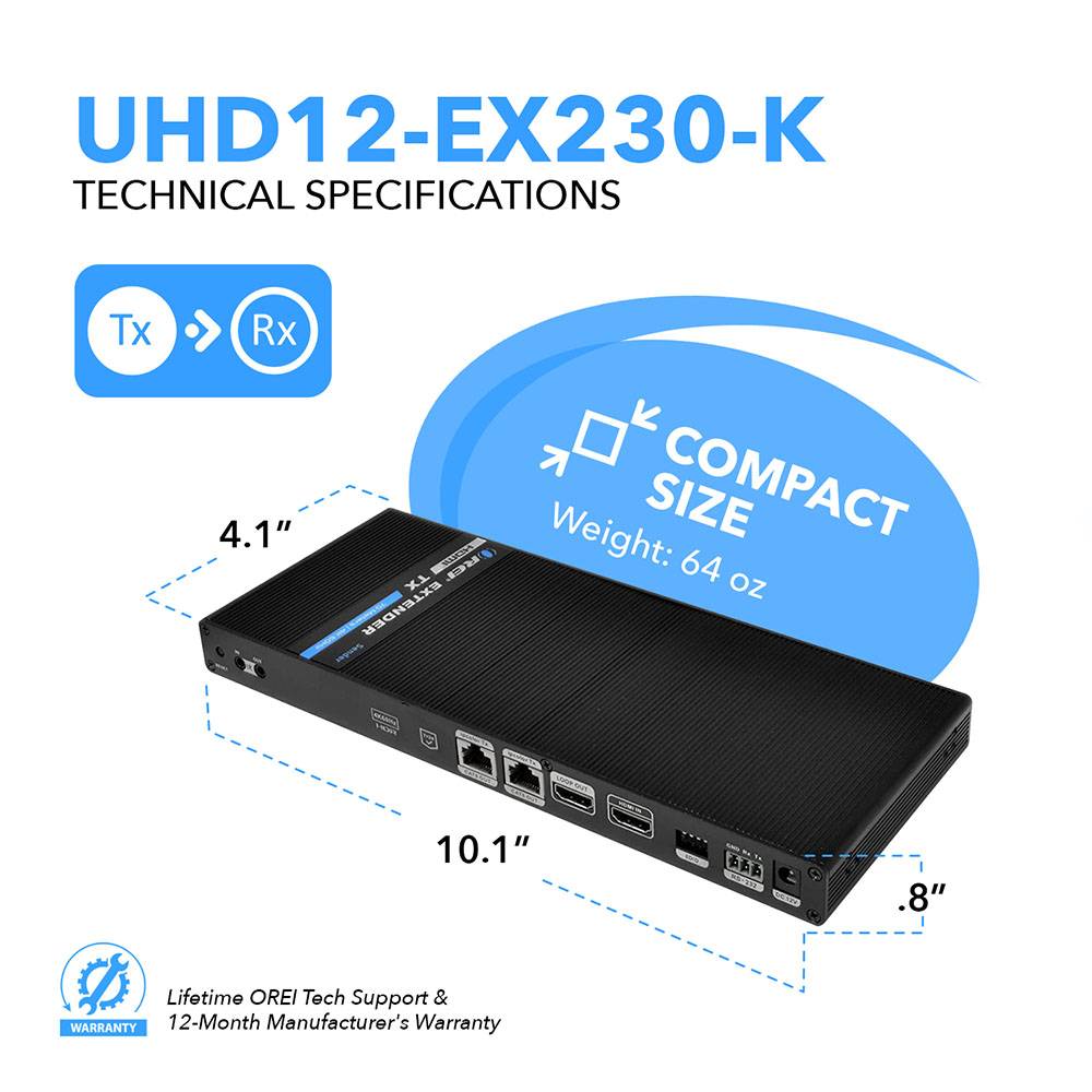 1x2 4K HDMI Extender Splitter Over Single CAT6/7 Up to 230 Ft - ipcolor Technology 18 Gbps, Bi-directional IR, RS-232, EDID (UHD12-IPC230-K)