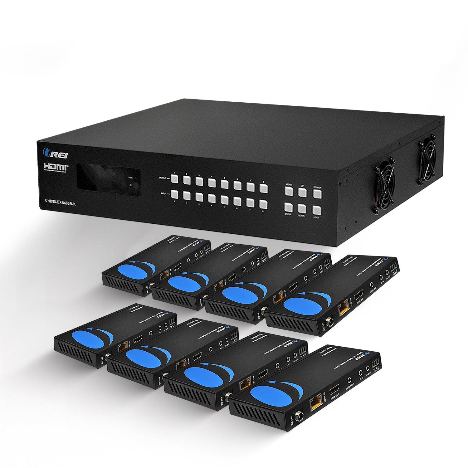 4K 8x8 HDMI Matrix Switcher Extender & HDBaseT Over CAT5e/6/7 Cable Up To 500 Feet (UHD88-EXB400R-K)