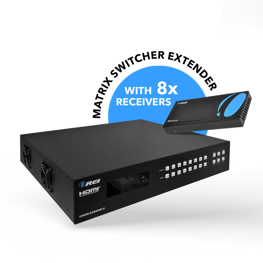 4K 8x8 HDMI Matrix Switcher Extender & HDBaseT Over CAT5e/6/7 Cable Up To 400 Feet (UHD88-EXB400R-K)