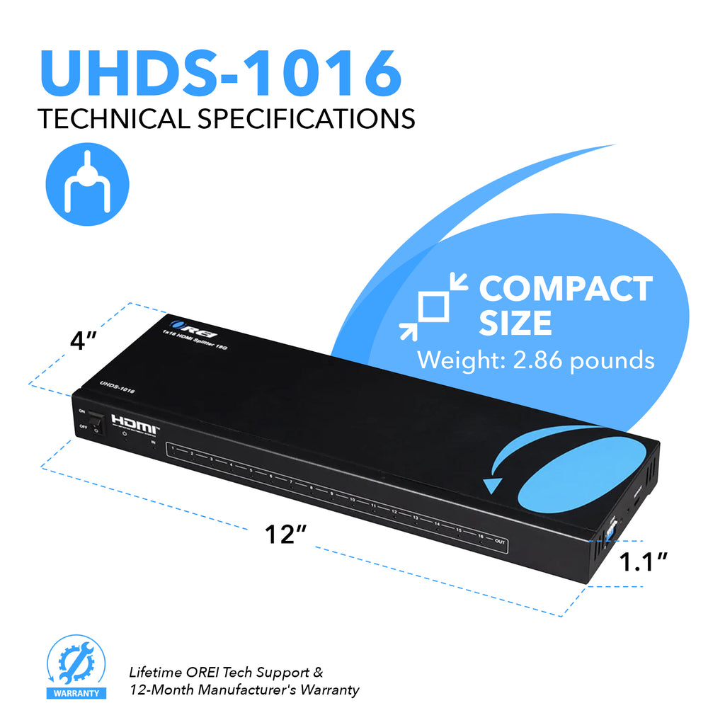 1x16 HDMI Splitter : 1-in 16-out, UltraHD 4K, EDID (UHDS-1016)