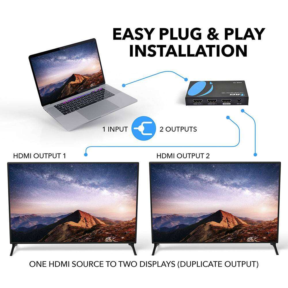 1x2 HDMI Splitter : 1-in 2-out, UltraHD 4K, EDID (UHDS-102)