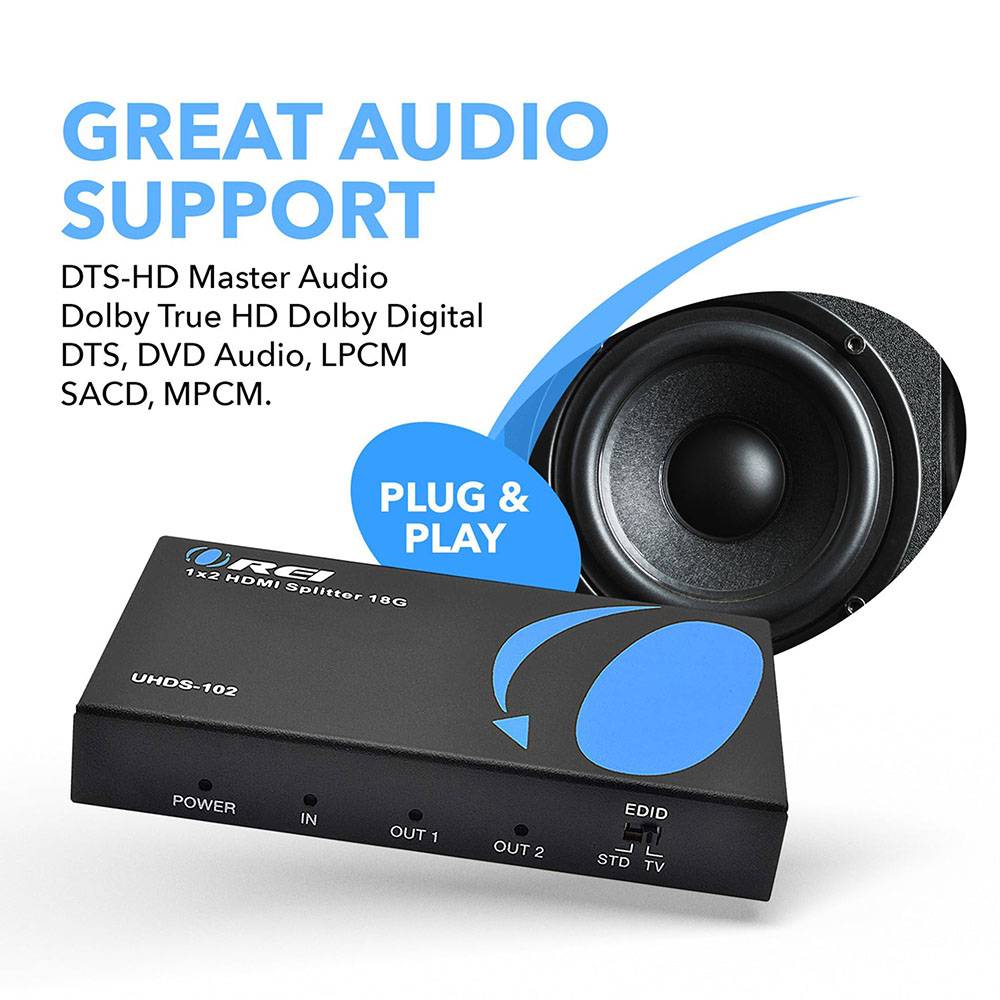 1x2 HDMI Splitter : 1-in 2-out, UltraHD 4K, EDID (UHDS-102)