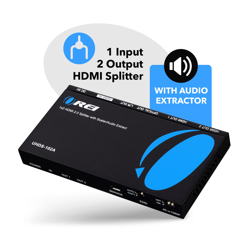 1x2 HDMI Splitter: UltraHD 4K 1-In 2-Out with EDID, Downscale, and Audio Extraction (UHDS-102A)