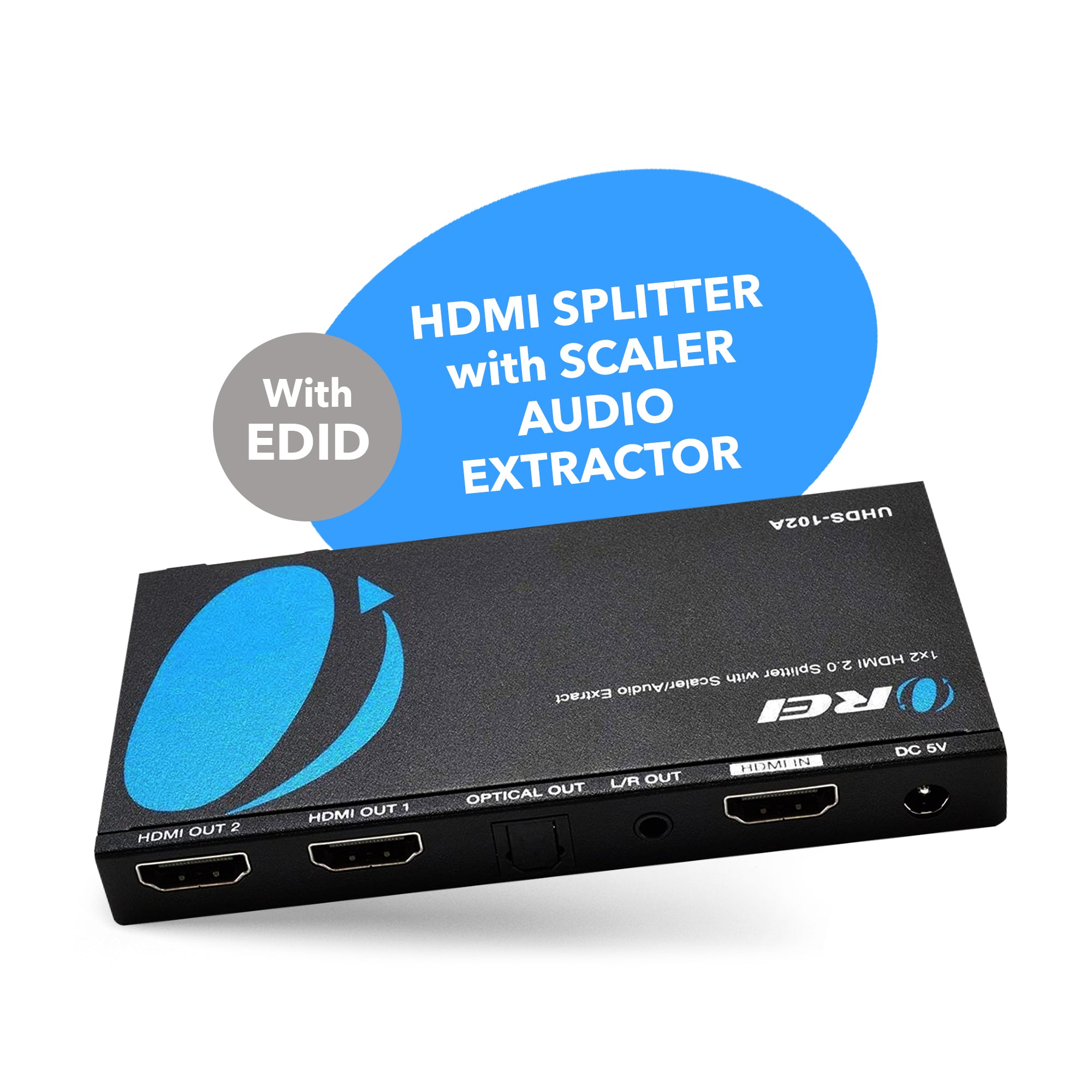1x2 HDMI Splitter: 1-In 2-Out with EDID, Downscale, and Audio Extraction (UHDS-102A) OREI