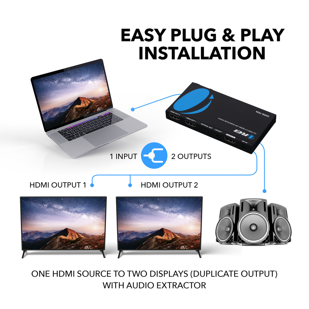 4K@60Hz 1x2 HDMI™ Splitter (Downscaler, Audio Extract)-UHDS-102A