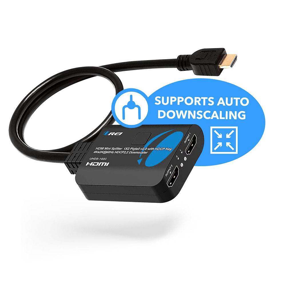 1x2 HDMI Splitter 1 in 2 out with Downscaler, 3D, upto 4k@60Hz (UHDS-102C)