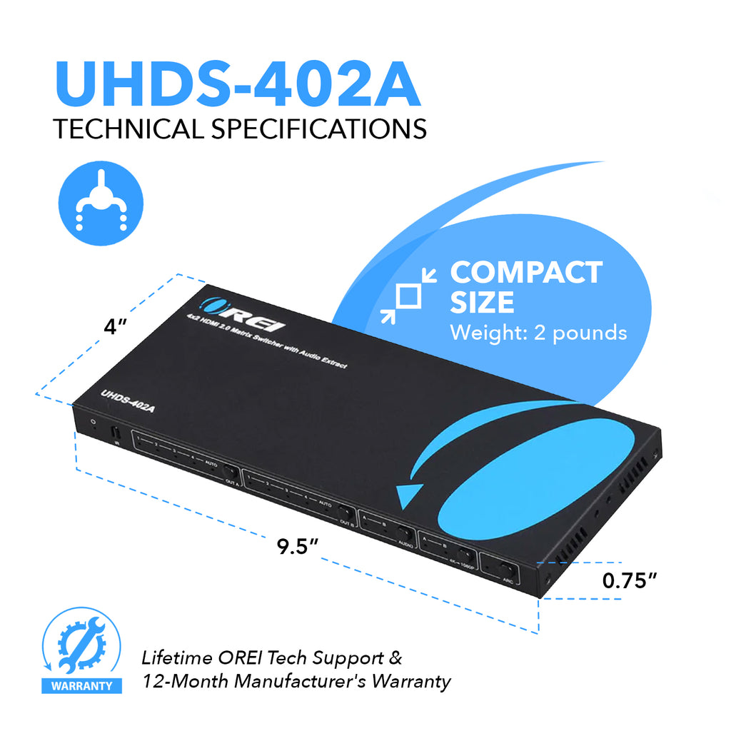 4x2 HDMI 2.0 Matrix Switcher with Audio Extractor (UHDS-402A)