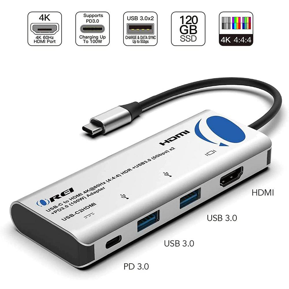 HDMI-C to HDMI Hub 4K@60Hz Adapter USB 3.0 x 2 + USB-C PD 3.0 (100W) - Thunderbolt 3, Extend Display
