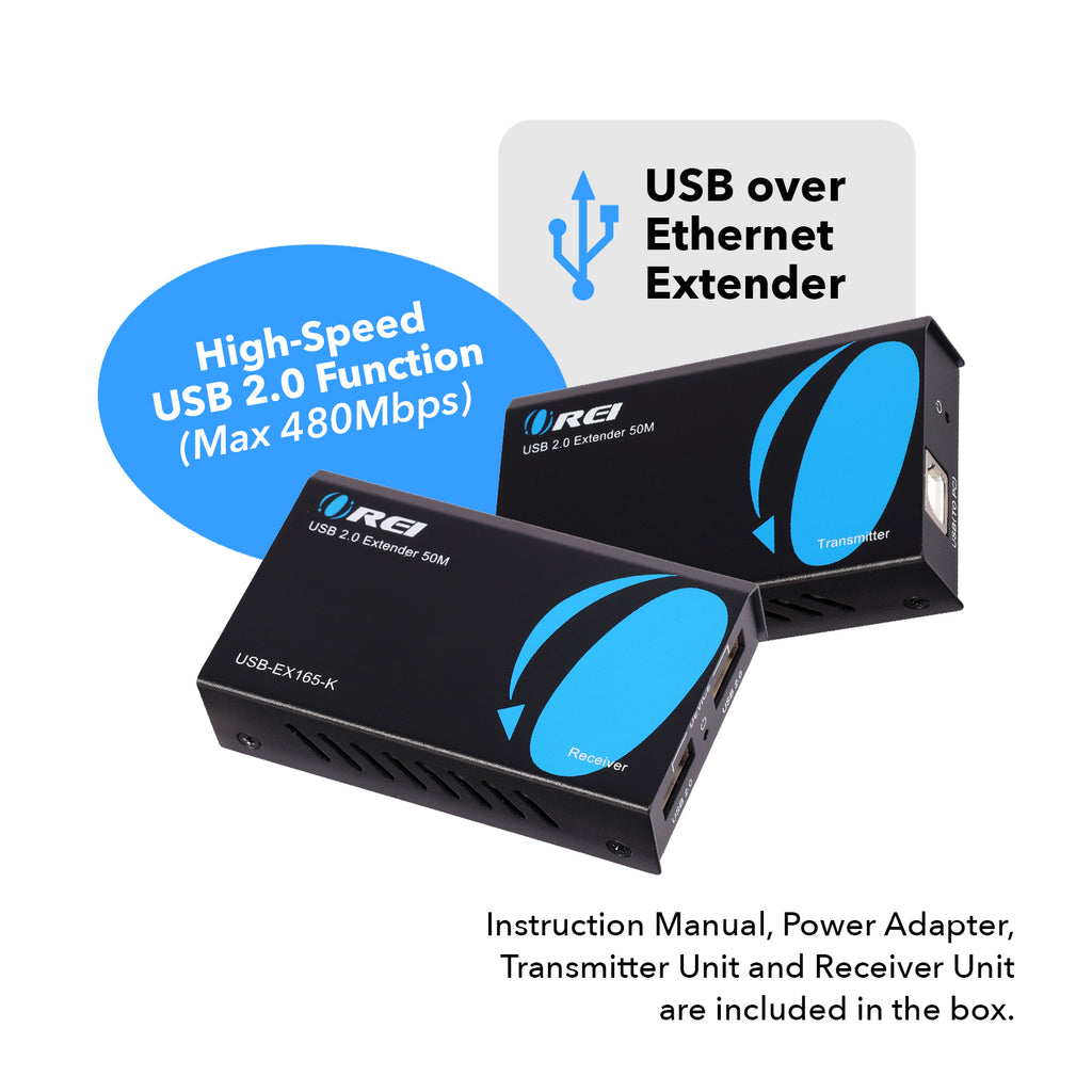 USB Over Ethernet Extender Upto 165 Feet - Extends USB 2.0 Signal Over CAT5e/6 LAN Ethernet Cable with 2 Ports (USB-EX165-K)