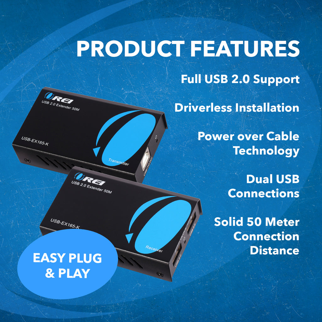 USB2.0 Extender (USB-B to USB-A) - 165ft (cat6)-USB-EX165-K
