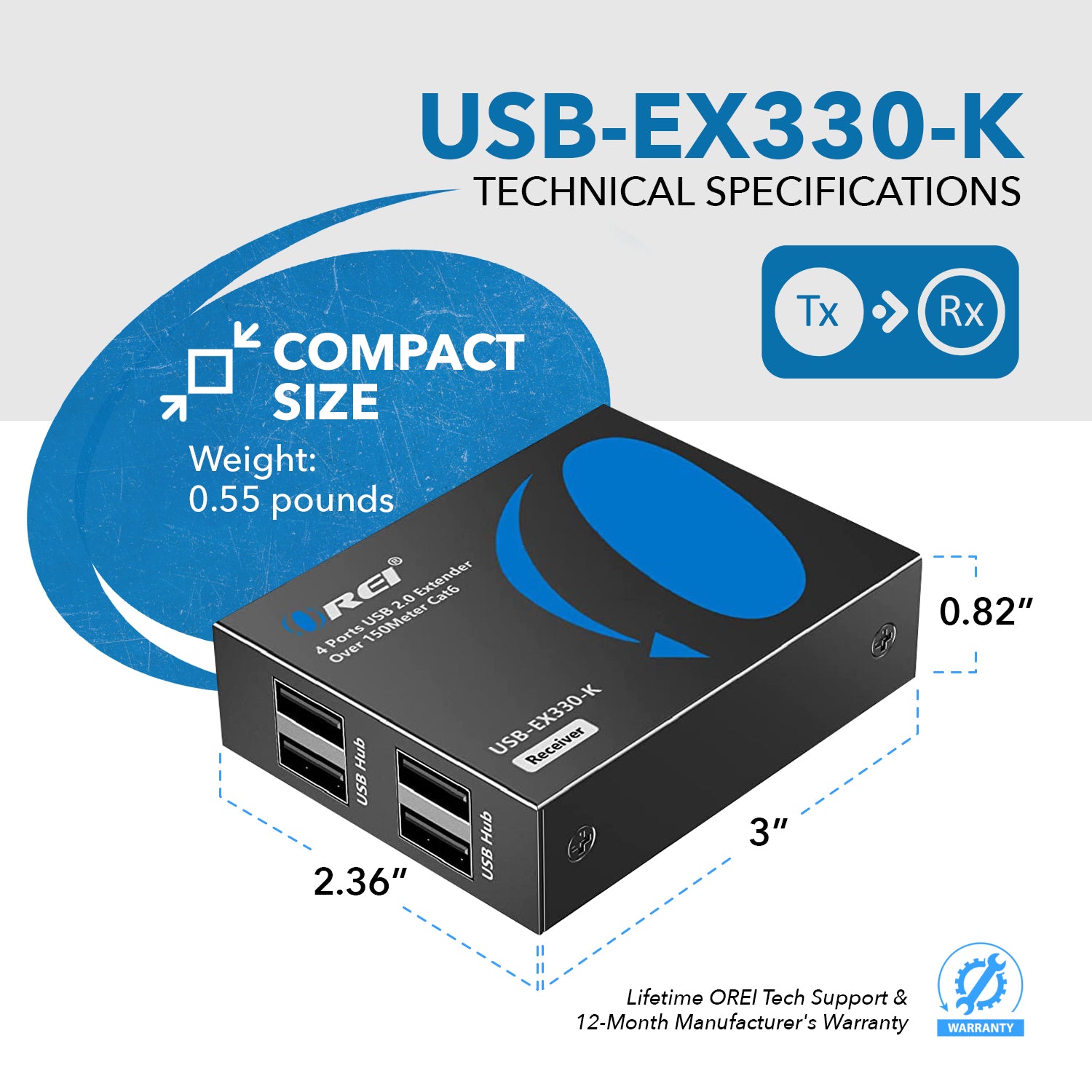 USB Over Ethernet Extender Upto 330 Feet - Extends USB 2.0 Signal