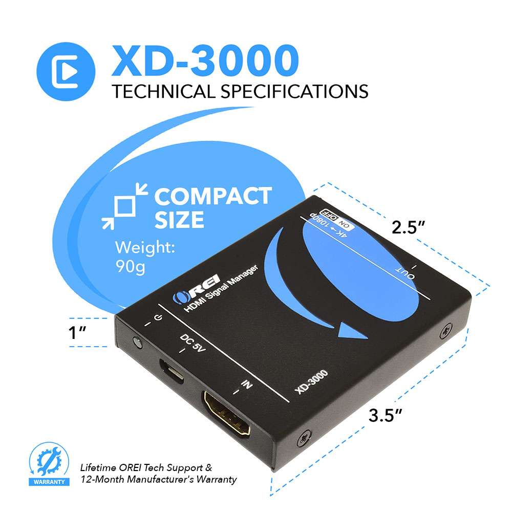 4K HDMI Signal Manager Supports HDMI 2.0, HDCP 2.3 - Downscale from 4K to 1080p (XD-3000)